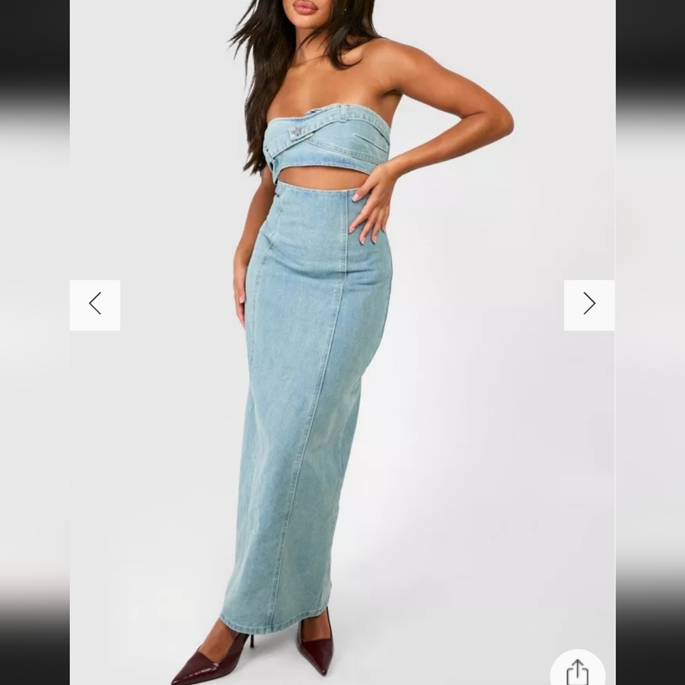 Strapless Light Blue Denim Maxi Dress